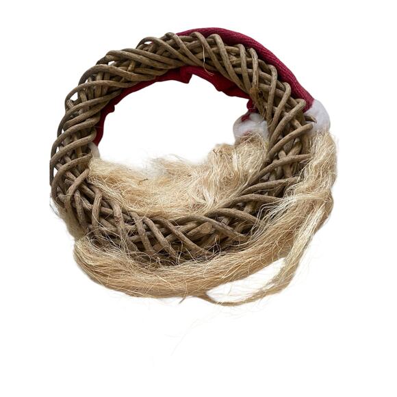 Vintage Grapevine Santa Claus Folk Art Handmade Christmas Wreath Moon Jute Beard - Picture 7 of 9
